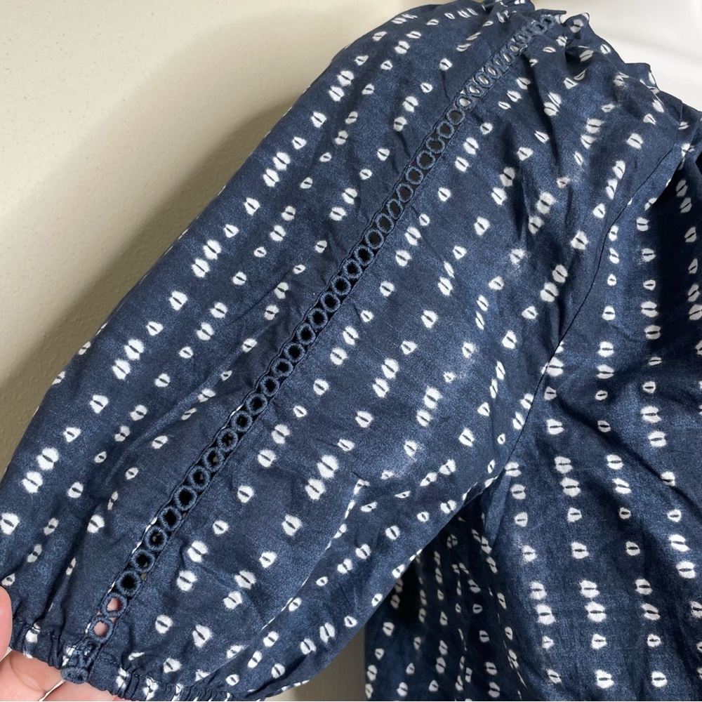 Lane Bryant Navy Blue and White Cotton Puff Sleeve Peasant Blouse - Picture 5 of 11
